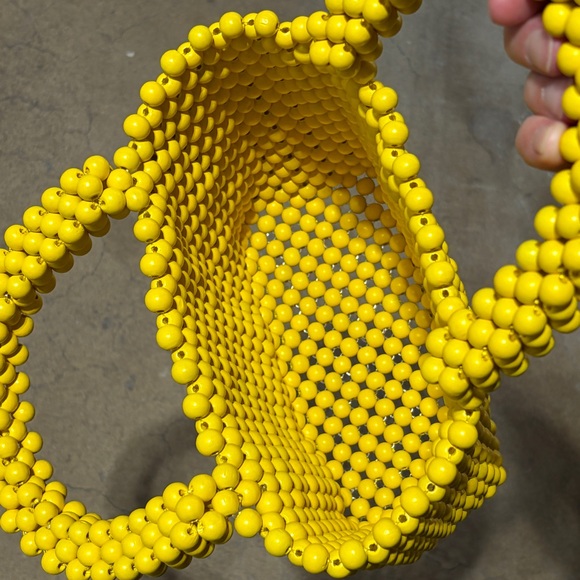 Handmade Chunky Yellow Beaded Handbag Mini Top Handle Statement Purse - Picture 2 of 6